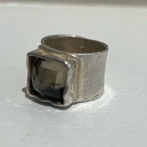Silpada 925 Smoky Quartz Hammered Cigar Band Sterling  Statement Ring size 7.5